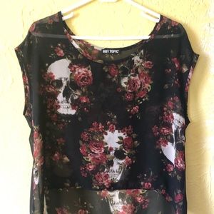 Hot Topic Floral Skull Top